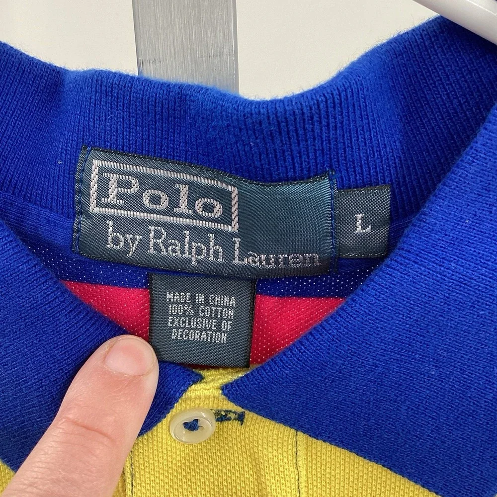 Mens Polo Ralph Lauren Short Sleeve Multi Colored Striped Golf‎ Polo- Large